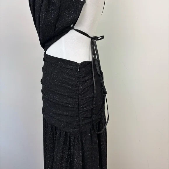 Michael Costello Revolve Fairleigh Gown Black Cutout Metallic Thread Size Small - Picture 9 of 11